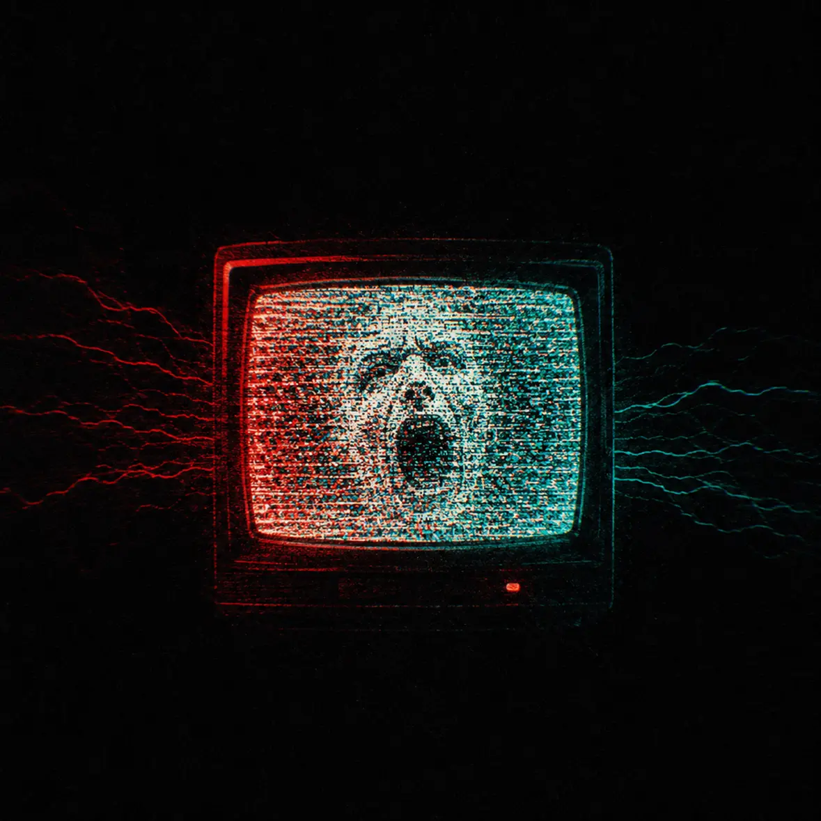 Signals From the Black — debut EP cover: a CRT television in the void with a face screaming through the static